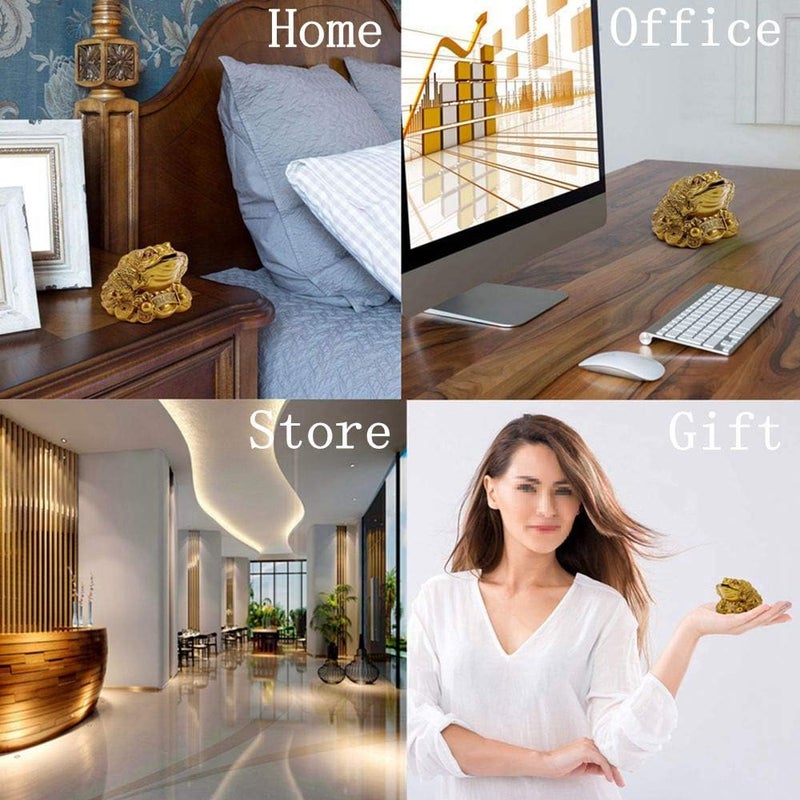 klarako Money Lucky Frog,Chinese Feng Shui Wealth Lucky Money Frog Coin Toad Home Office Decoration Good Lucky Gift Feng Shui Frog for Prosperity Home Decoration(Gold) - Image 2