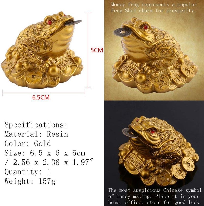 klarako Money Lucky Frog,Chinese Feng Shui Wealth Lucky Money Frog Coin Toad Home Office Decoration Good Lucky Gift Feng Shui Frog for Prosperity Home Decoration(Gold) - Image 3