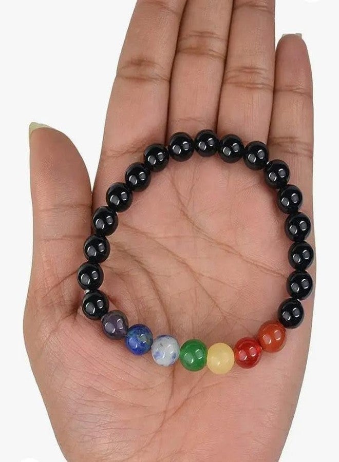 DENICRAAS Unisex Handicraft Bracelet Featuring Black Tourmaline Stone and Natural 7 Chakra Beads 8 mm Round Crystal Stone Charm Bracelet - Image 5