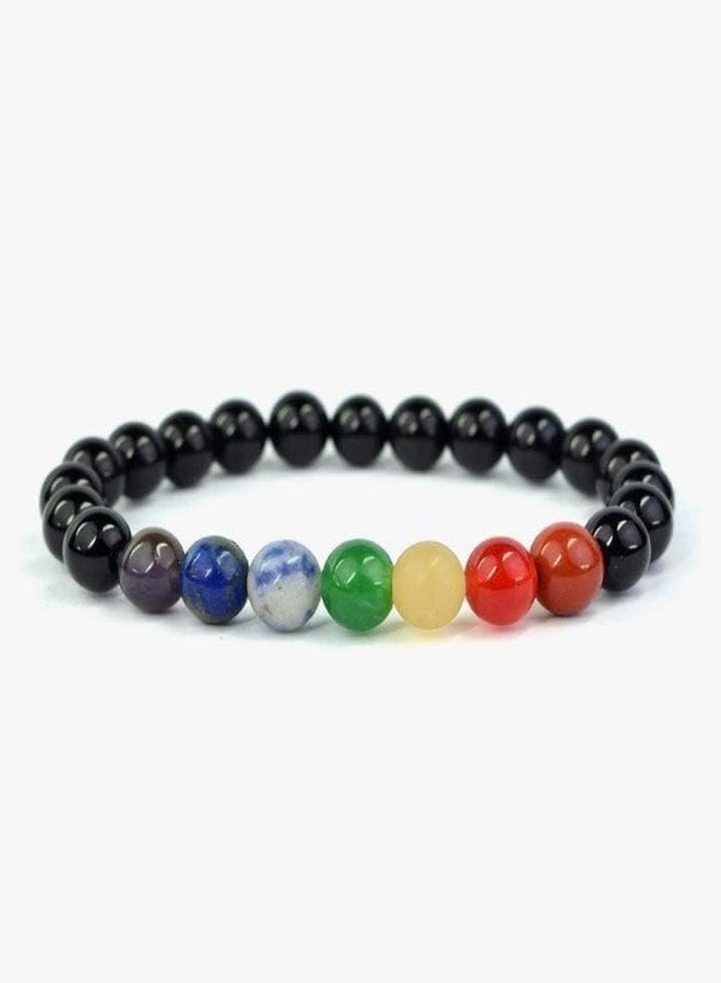 DENICRAAS Unisex Handicraft Bracelet Featuring Black Tourmaline Stone and Natural 7 Chakra Beads 8 mm Round Crystal Stone Charm Bracelet - Image 2