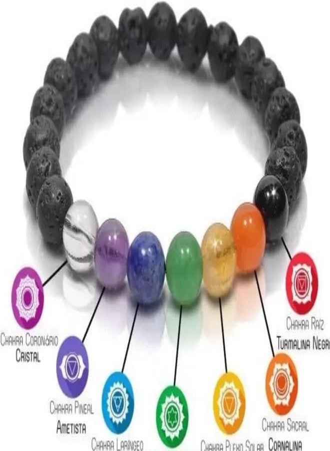 DENICRAAS Unisex Handicraft Bracelet Featuring Black Tourmaline Stone and Natural 7 Chakra Beads 8 mm Round Crystal Stone Charm Bracelet - Image 3