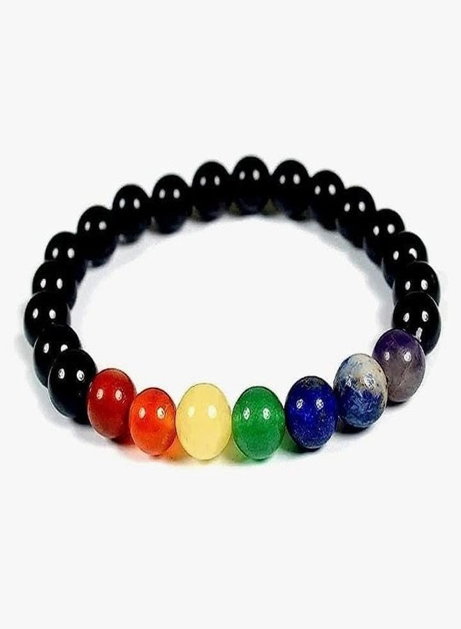 DENICRAAS Unisex Handicraft Bracelet Featuring Black Tourmaline Stone and Natural 7 Chakra Beads 8 mm Round Crystal Stone Charm Bracelet - Image 1