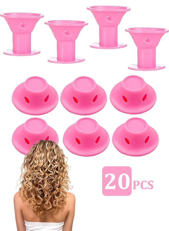 20PCS Pink Large Heatless Hair Curlers, Silicone Mushroom Bell Rolls Overnight Sleepy Curls No Heat DIY Wave Hairstyle Tool for Travel Home - Image 1