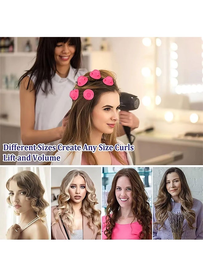 20PCS Pink Large Heatless Hair Curlers, Silicone Mushroom Bell Rolls Overnight Sleepy Curls No Heat DIY Wave Hairstyle Tool for Travel Home - Image 2