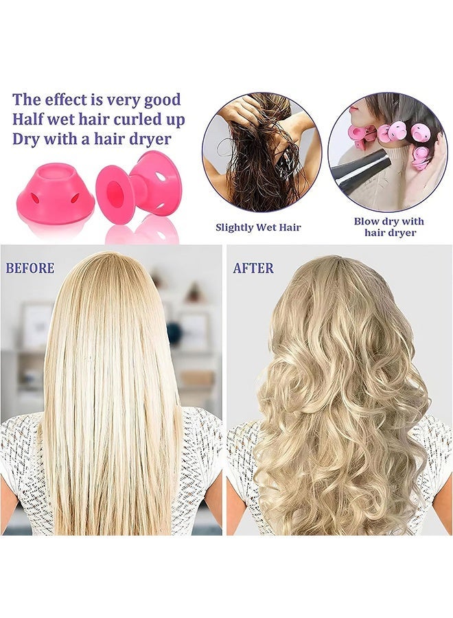 20PCS Pink Large Heatless Hair Curlers, Silicone Mushroom Bell Rolls Overnight Sleepy Curls No Heat DIY Wave Hairstyle Tool for Travel Home - Image 4