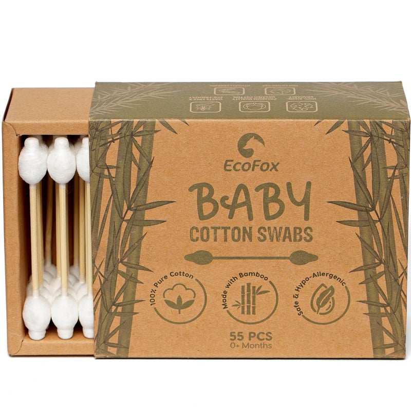 Baby Cotton Swabs 220 Count  Biodegradable  Organic Wooden Cotton Buds  Double Tipped Safety Sticks  100 EcoFriendly  Natural