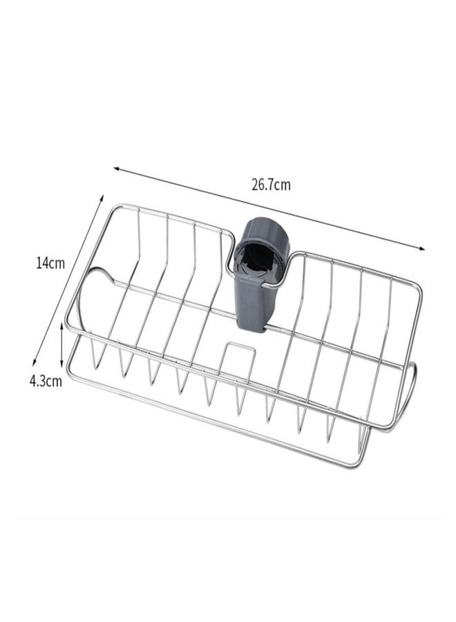 Krizkey Faucet Storage Sponge Holder Sink Organizer for Kitchen Bathroom Accessories Stainless Steel Hanging Shelf Soap Dish Brush Dish Towel Dish Drying Rack with Bonus Sponge. - Image 2