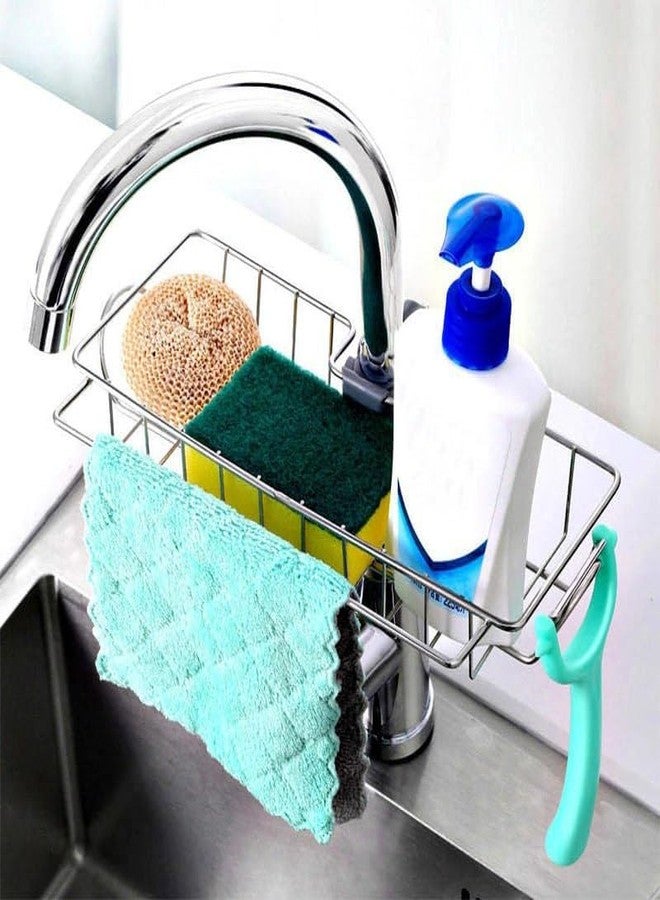 Krizkey Faucet Storage Sponge Holder Sink Organizer for Kitchen Bathroom Accessories Stainless Steel Hanging Shelf Soap Dish Brush Dish Towel Dish Drying Rack with Bonus Sponge. - Image 1