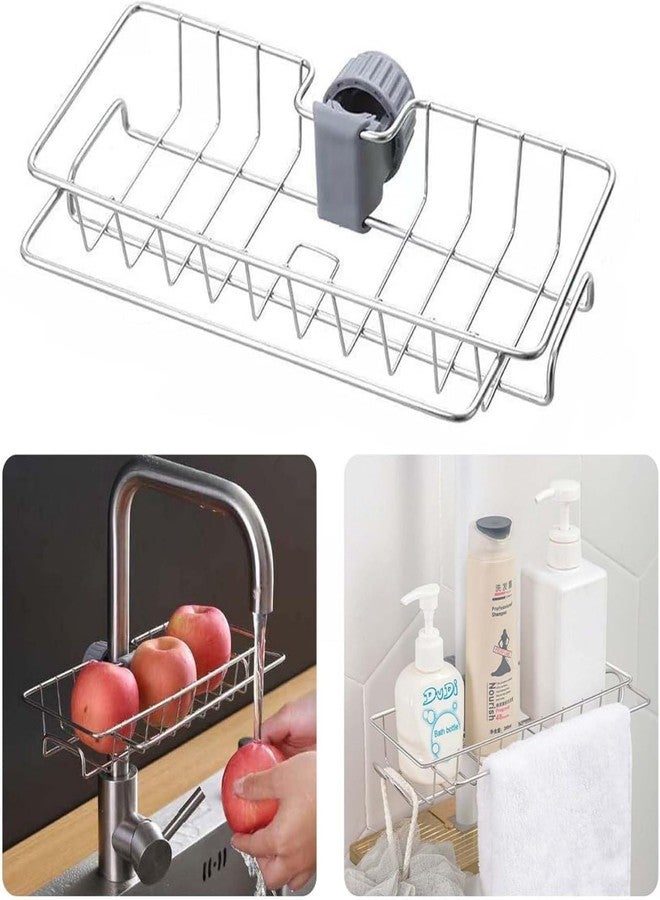 Krizkey Faucet Storage Sponge Holder Sink Organizer for Kitchen Bathroom Accessories Stainless Steel Hanging Shelf Soap Dish Brush Dish Towel Dish Drying Rack with Bonus Sponge. - Image 3