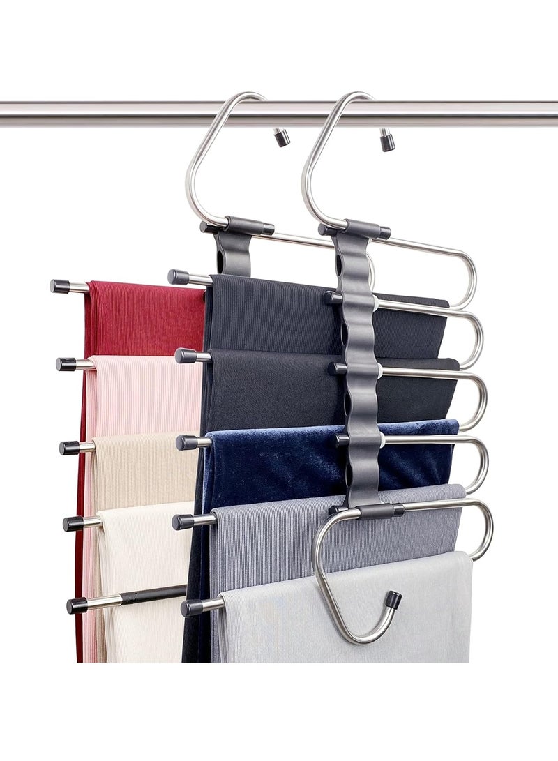 YelaJoy 2 Pack Pants Hangers,  Anti-Slip Design, 5 Layers Space Saving Metal Closet Organizer, Clothes Pants Hangers, Closet Organizers and Storage for Pants, Jeans, Skirts, Scaf,  Legging (Black)  - Image 1