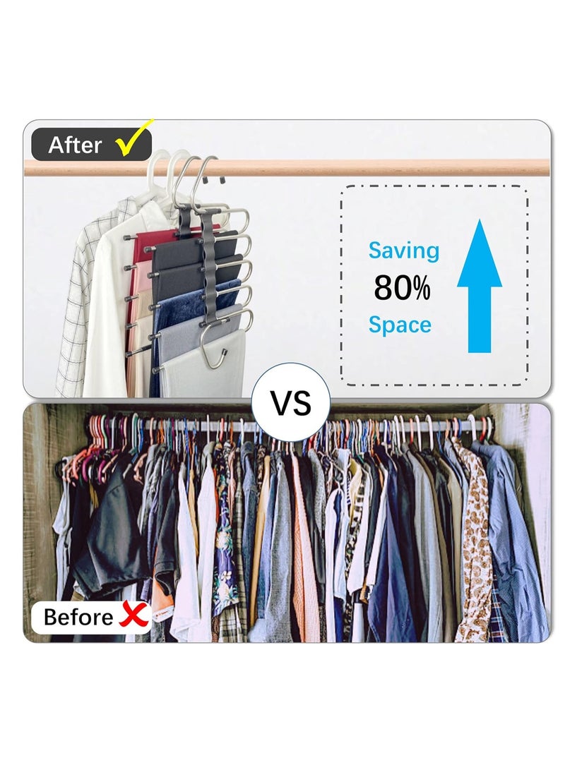 YelaJoy 2 Pack Pants Hangers,  Anti-Slip Design, 5 Layers Space Saving Metal Closet Organizer, Clothes Pants Hangers, Closet Organizers and Storage for Pants, Jeans, Skirts, Scaf,  Legging (Black)  - Image 3
