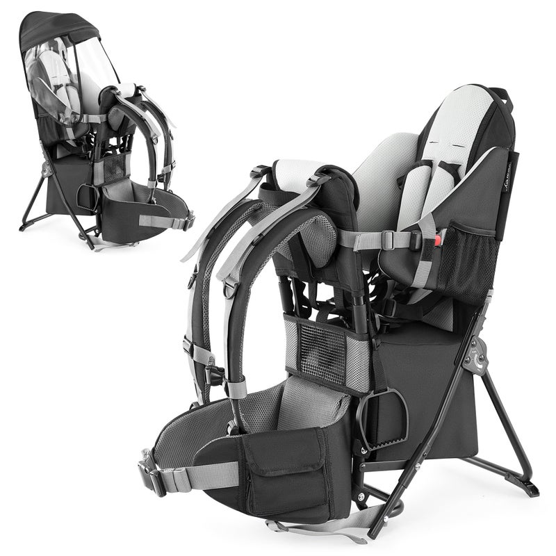 besrey  besrey Baby Backpack Carrier Toddler Hiking Backpack with Safety 3Height Seat Adjustable StrapsWaist Belt Foldable Frame Lightweight Large Capacity Child Carrier for Hiking Black