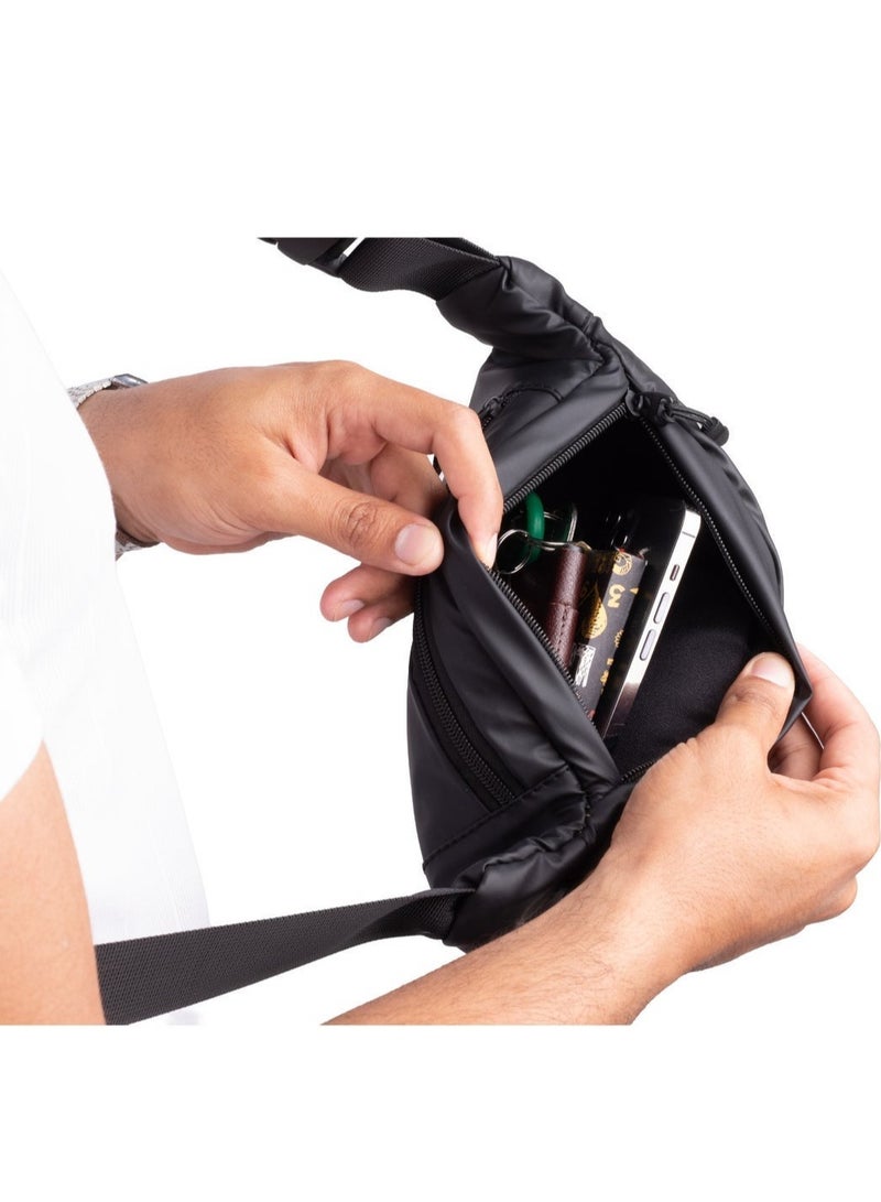 ايه ار سابلاي Ar Wave من Arij Bags | شنطة كروس وشنطة صدر للاستخدام اليومي والخروج، مبطنة من الداخل ضد الصدمات، جيب رئيسي، جيب أمامي، جيب خلفي (25 × 14 × 7 سم) (أسود) - Image 4