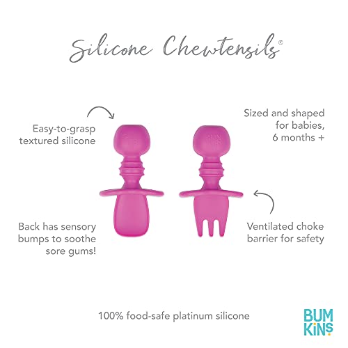 Bumkins Baby Utensils Set, Chewtensils Silicone Spoons for Dipping, Self-Feeding, Baby Led Weaning, Trainer Learning, First Stage Eating, Soft Practice Fork and Spoon, Babies 6 Months, Fuchsia - Image 5