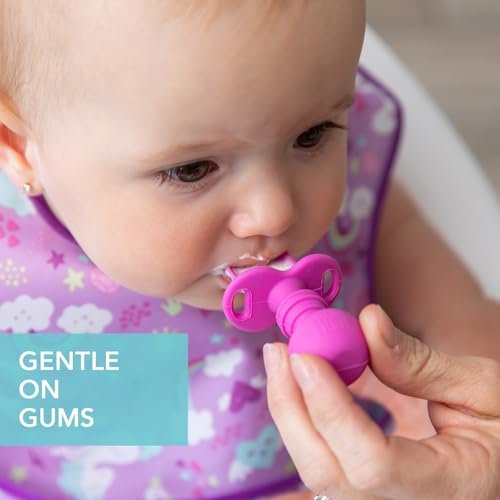 Bumkins Baby Utensils Set, Chewtensils Silicone Spoons for Dipping, Self-Feeding, Baby Led Weaning, Trainer Learning, First Stage Eating, Soft Practice Fork and Spoon, Babies 6 Months, Fuchsia - Image 4