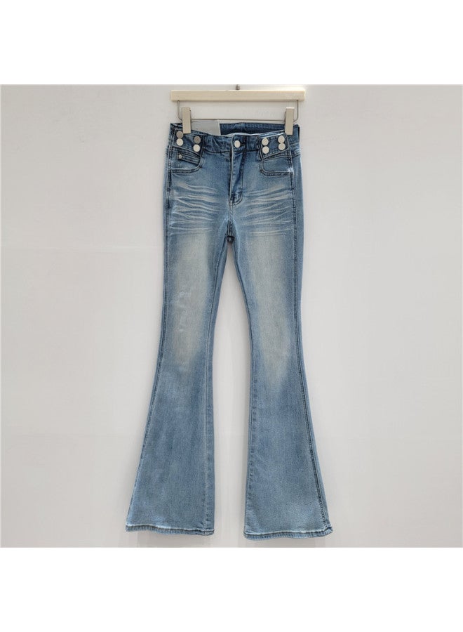 Stretch Denim Pants Women's Spring Design Sense High Waist Floor Trumpet Pants 