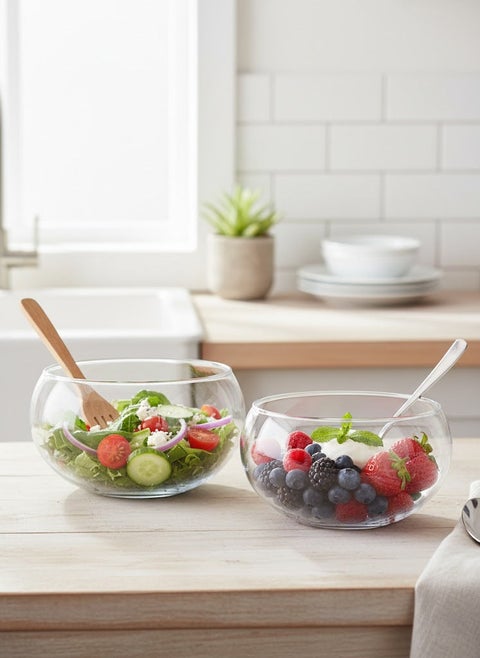 2-Piece Salad Glass Bowl Set Clear 620ML