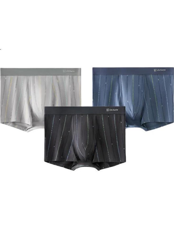HLA Home [Light Business] Men'S Pure Cotton 95 Cotton Striped 7A Antibacterial Breathable Square Shorts 3-Pack - Image 1