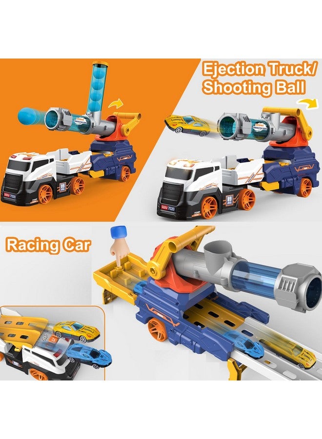 Dwi Dowellin Truck Toys for Kids, 28" Large Car Toys Include 4 Racing Cars+6 Ball, with Light & Sounds, Eejection&Shooting Transport Cars Toy, Gifts for Boys Girls 3 4 5 6 7 8 Year Old - Image 4