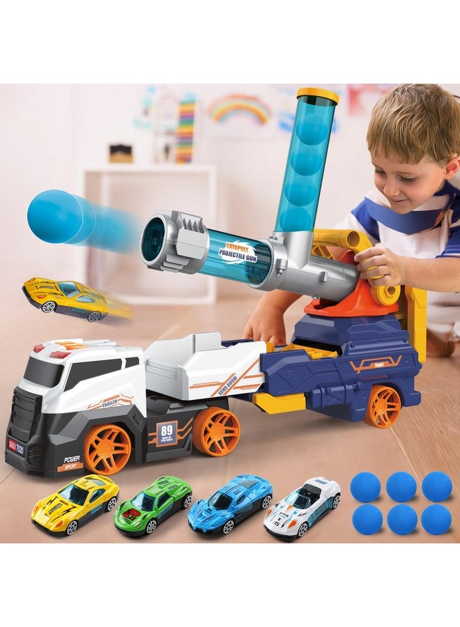 Dwi Dowellin Truck Toys for Kids, 28" Large Car Toys Include 4 Racing Cars+6 Ball, with Light & Sounds, Eejection&Shooting Transport Cars Toy, Gifts for Boys Girls 3 4 5 6 7 8 Year Old - Image 1