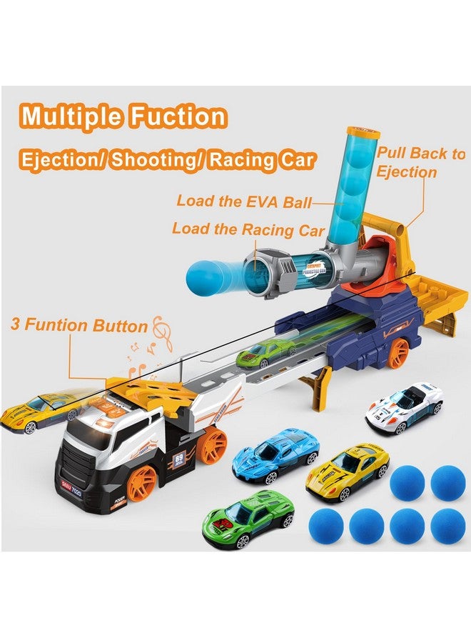 Dwi Dowellin Truck Toys for Kids, 28" Large Car Toys Include 4 Racing Cars+6 Ball, with Light & Sounds, Eejection&Shooting Transport Cars Toy, Gifts for Boys Girls 3 4 5 6 7 8 Year Old - Image 2