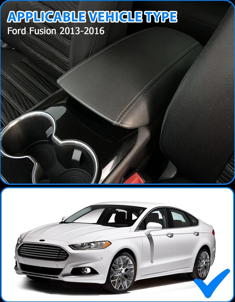 Eaglecover Center Console Cover for Ford Fusion 2013-2016, Vinyl Leather Middle Console Armrest Protector, Anti-Scratch, Black - Image 2