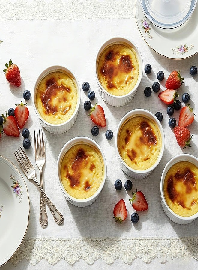 Hoilse 14 oz Ceramic Ramekins with Lids, Set of 4 Oven Safe Porcelain Creme Brulee Ramekins for Baking, Souffle, Pudding, Dessert, Dip, Leftovers & Food Storage, (White) - Image 2