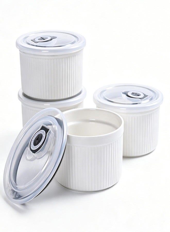 Hoilse 14 oz Ceramic Ramekins with Lids, Set of 4 Oven Safe Porcelain Creme Brulee Ramekins for Baking, Souffle, Pudding, Dessert, Dip, Leftovers & Food Storage, (White) - Image 1