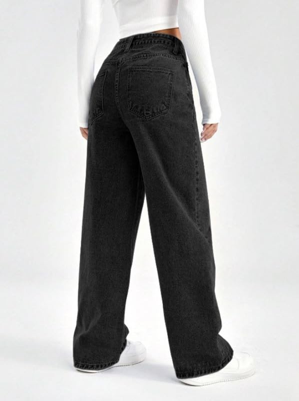 Waltz Women's Baggy Oversized Loose Fit High Waist Stretchable and Comfortable Casual Denim Jeans Pant for Women, 28 Black - Image 3