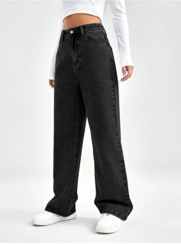 Waltz Women's Baggy Oversized Loose Fit High Waist Stretchable and Comfortable Casual Denim Jeans Pant for Women, 28 Black - Image 2
