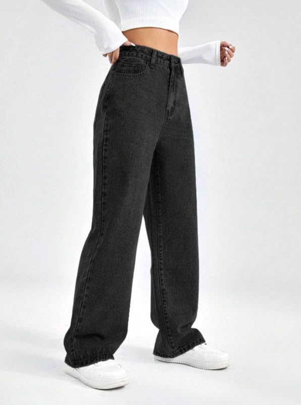 Waltz Women's Baggy Oversized Loose Fit High Waist Stretchable and Comfortable Casual Denim Jeans Pant for Women, 28 Black - Image 4