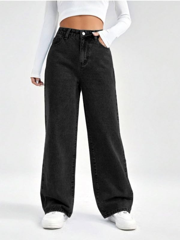 Waltz Women's Baggy Oversized Loose Fit High Waist Stretchable and Comfortable Casual Denim Jeans Pant for Women, 28 Black - Image 5