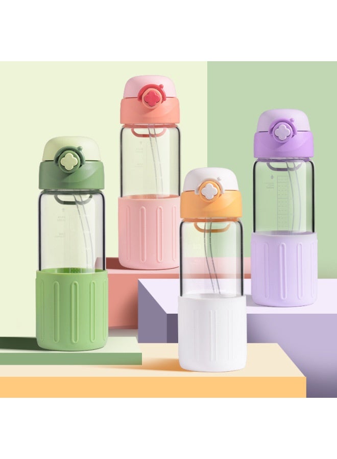 Pregnant Women's Cup Straw Cup Maternal Special Scale Net Red Glass High Color Value Water Cup High Temperature Resistant With Silicone Sleeve-Color:Matcha Green-Capacity:500ml  - Image 3