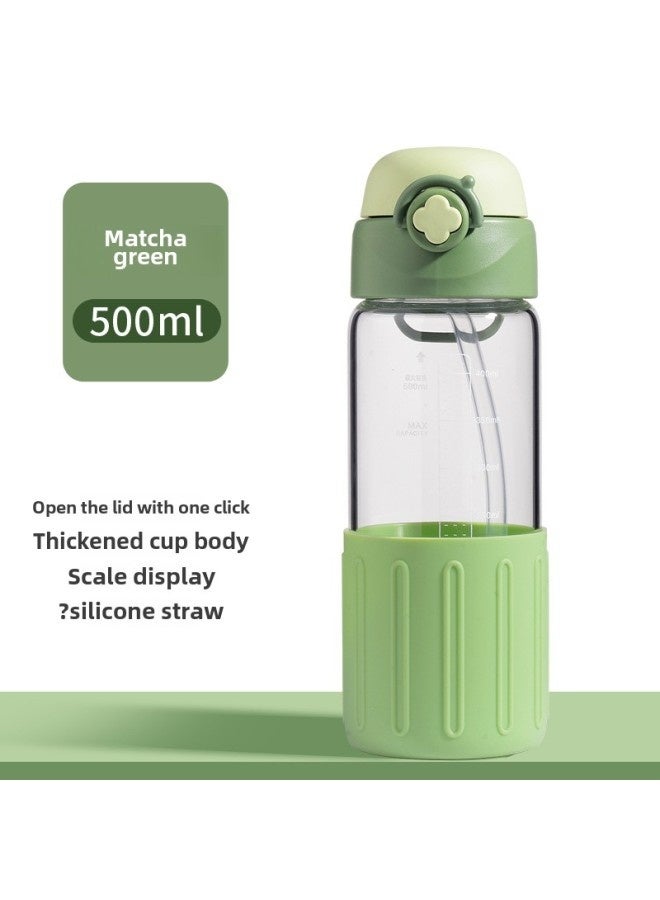 Pregnant Women's Cup Straw Cup Maternal Special Scale Net Red Glass High Color Value Water Cup High Temperature Resistant With Silicone Sleeve-Color:Matcha Green-Capacity:500ml  - Image 1
