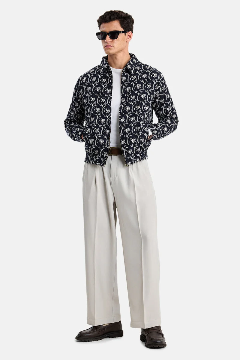 SNITCH Navy Embroidered Long Sleeve Regular Fit Jacket