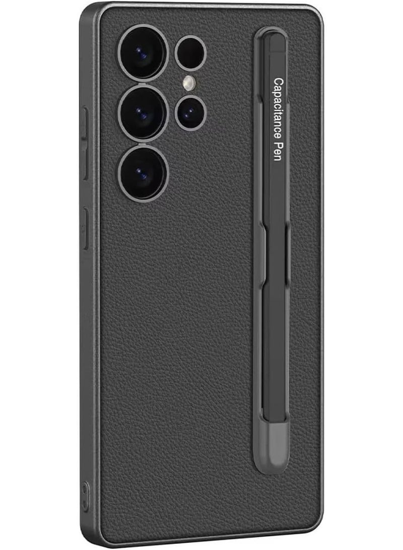 Case Leather Case Compatible with Samsung Galaxy S25 Ultra | Built-in S Pen Slot | Textured Design | Back Cover (Black) - Image 1