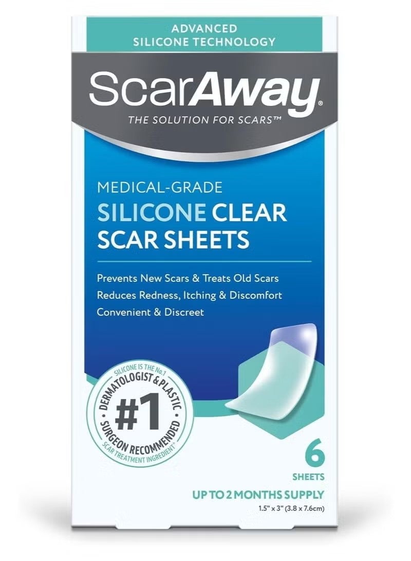 scaraway Clear Silicone Scar Sheets, White, 6 Count - Image 1