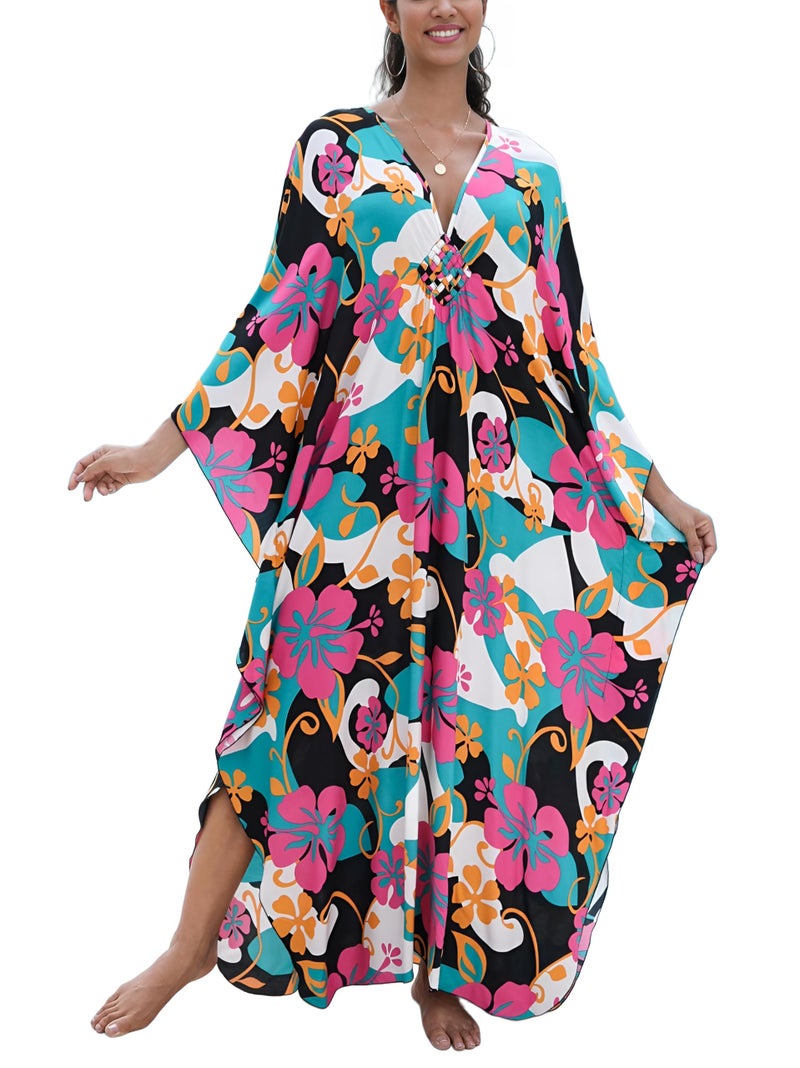 KEYLORTING Women's Plus Size Kaftan Dress â€“ Plus Size Maxi Dress Moo Moos Beach Cover Up,Bathing Suit Cover-Up Loungewear - Image 1