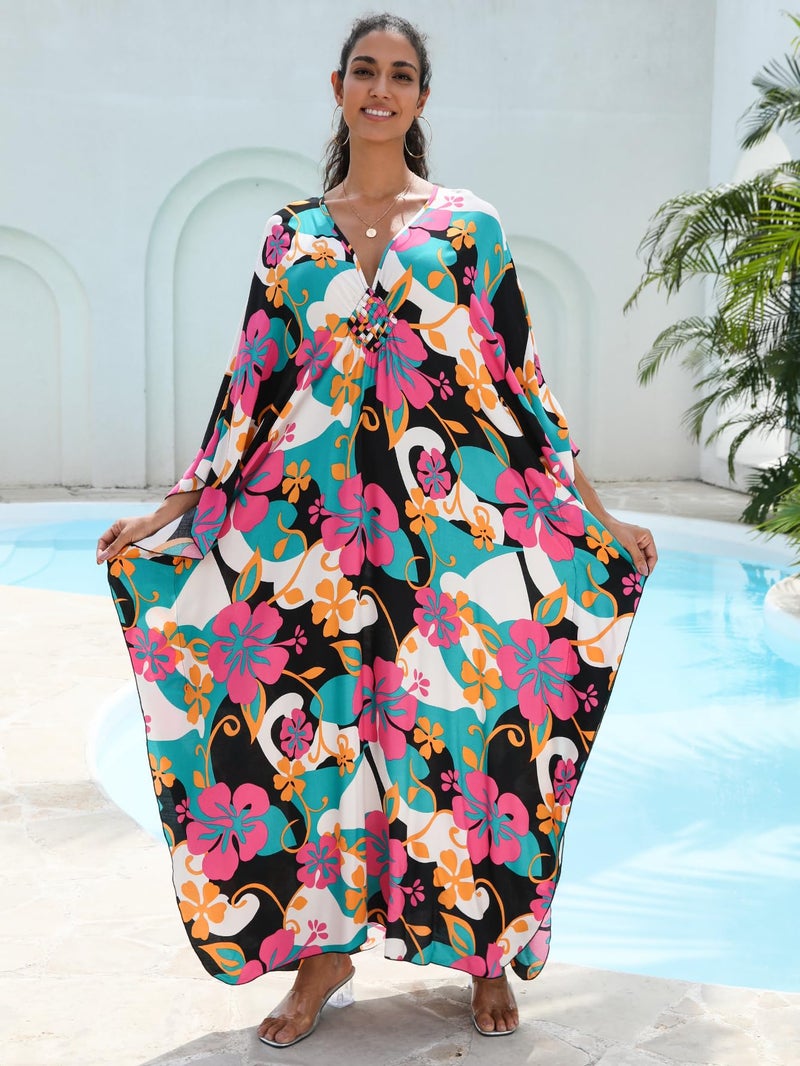 KEYLORTING Women's Plus Size Kaftan Dress â€“ Plus Size Maxi Dress Moo Moos Beach Cover Up,Bathing Suit Cover-Up Loungewear - Image 2