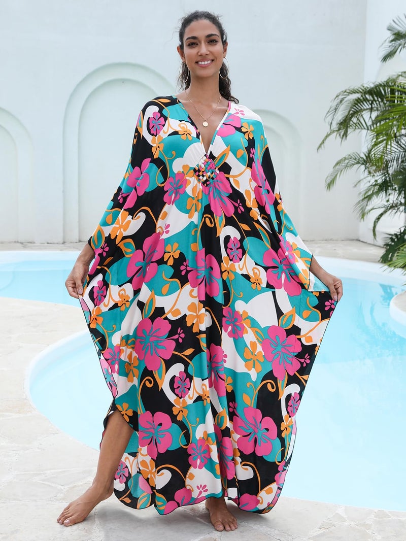KEYLORTING Women's Plus Size Kaftan Dress â€“ Plus Size Maxi Dress Moo Moos Beach Cover Up,Bathing Suit Cover-Up Loungewear - Image 3