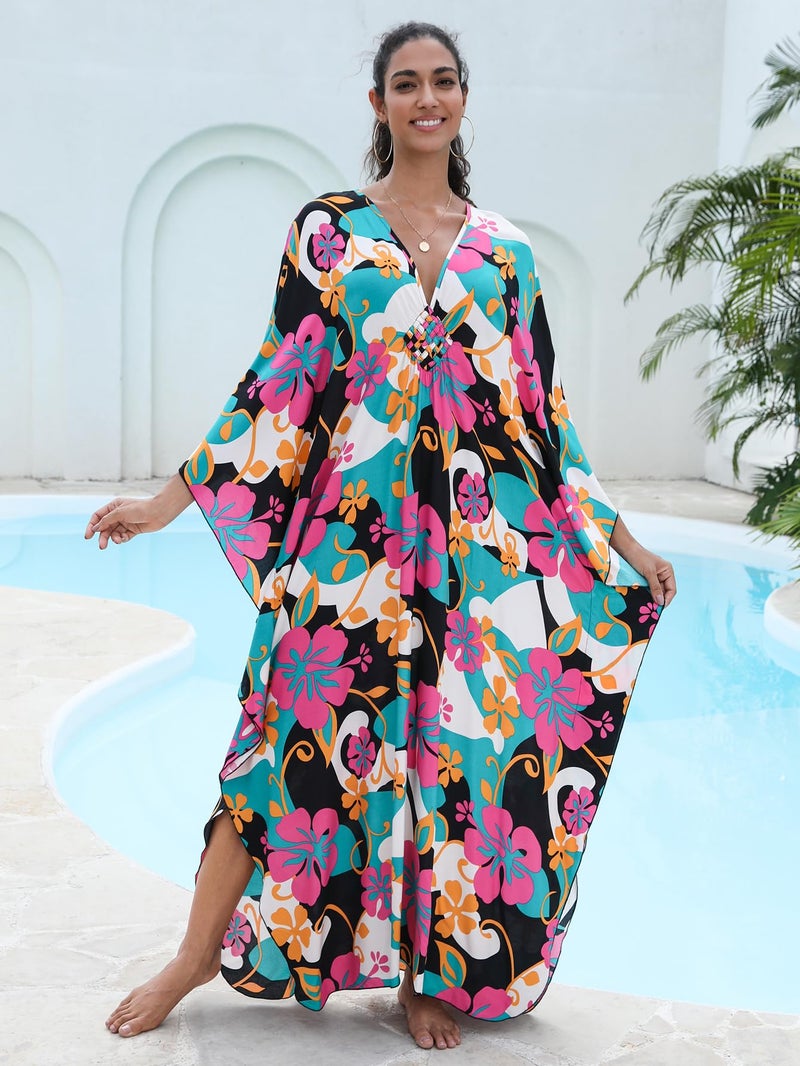 KEYLORTING Women's Plus Size Kaftan Dress â€“ Plus Size Maxi Dress Moo Moos Beach Cover Up,Bathing Suit Cover-Up Loungewear - Image 4