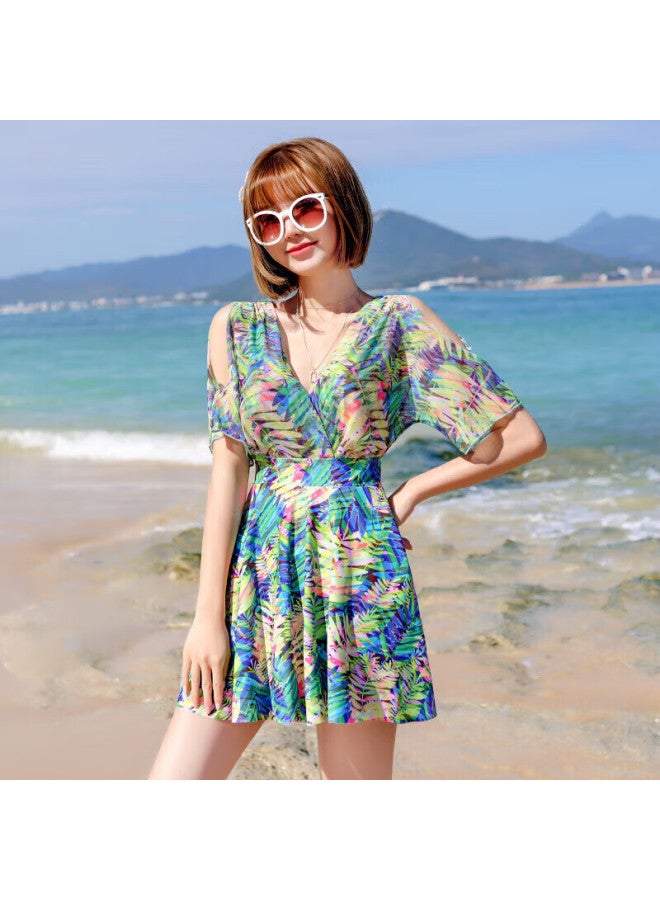 Skin-friendly Yifu Micro-chubby Swimsuit For Girls, Plus Size, Conservative And Fashionable, Slimming, Tummy-covering, Beach Vacation, Hot Spring, One-piece Dress-style Swimwear - Image 2
