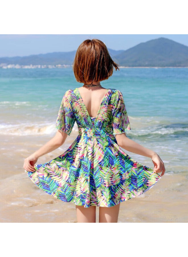 Skin-friendly Yifu Micro-chubby Swimsuit For Girls, Plus Size, Conservative And Fashionable, Slimming, Tummy-covering, Beach Vacation, Hot Spring, One-piece Dress-style Swimwear - Image 3