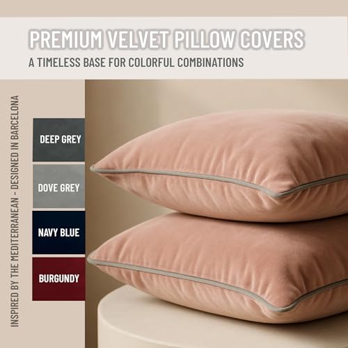 Blau Marité 2 Pack Velvet Decorative Throw Pillow Covers, 18"x18", Pink and Grey, Solid, Modern, Contrast Piping, Indoor Use, Bedroom & Living Room - Image 2