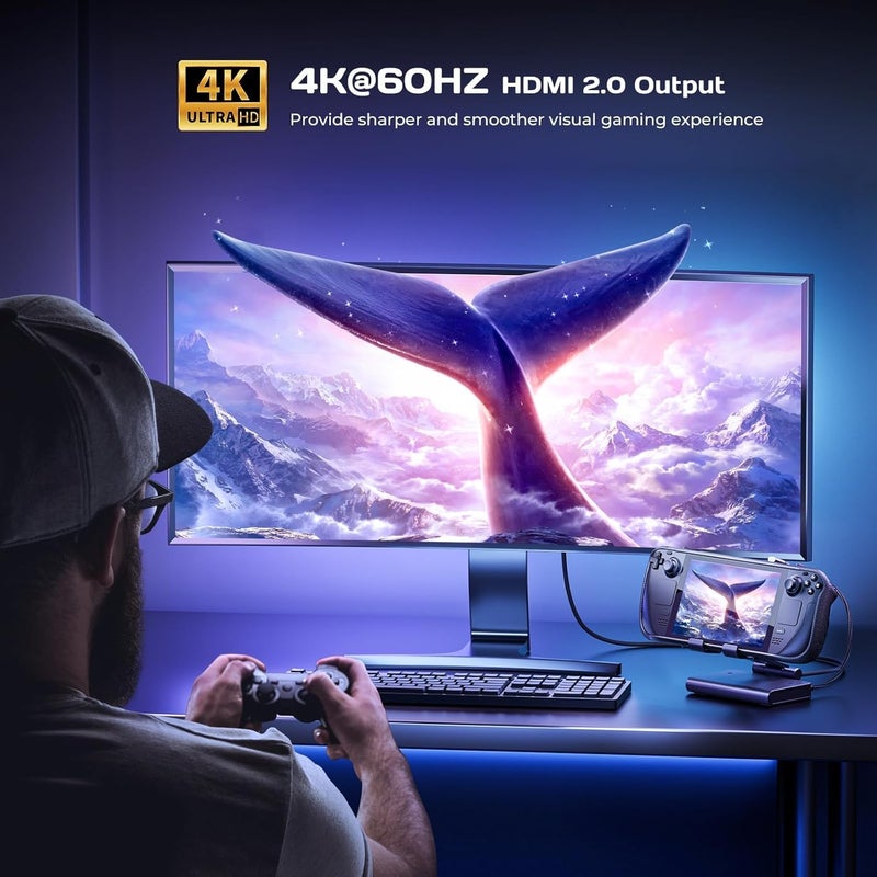 محطة إرساء Steam Deck Dock: حامل قابل للتعديل 6 في 1 مع منفذ HDMI 2.0 4K@60Hz للتلفزيون/إيثرنت 1 جيجابت/3 منافذ USB-A 3.0/شحن سريع PD 3.0 لـ Steam وiPad والهواتف الذكية الأخرى - أسود - Image 3
