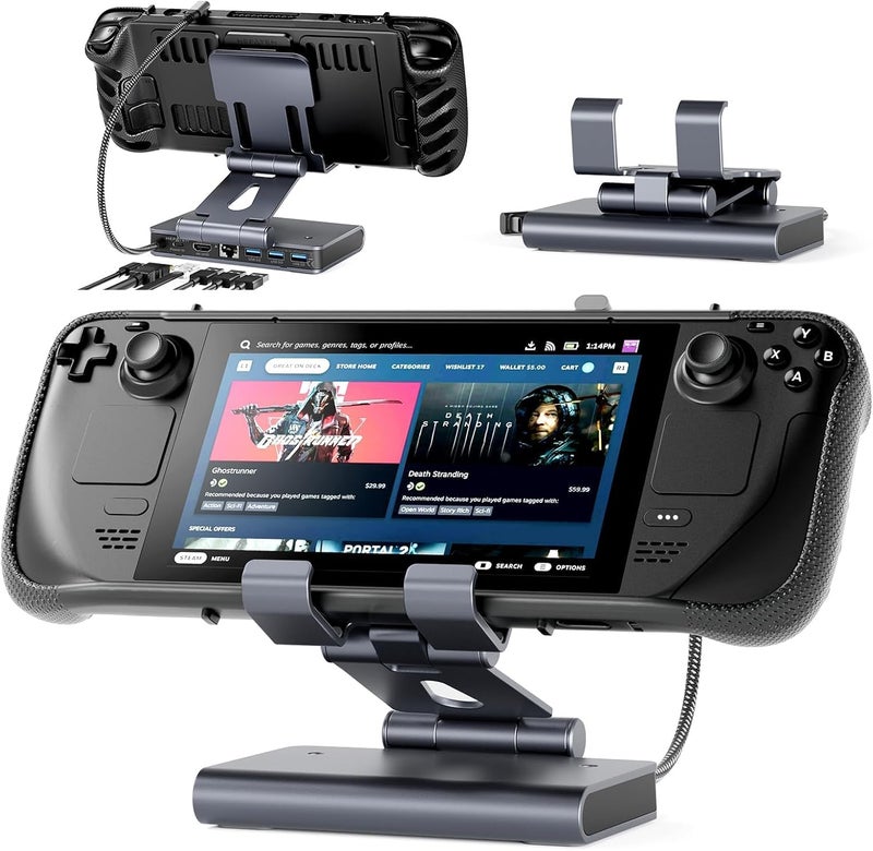 محطة إرساء Steam Deck Dock: حامل قابل للتعديل 6 في 1 مع منفذ HDMI 2.0 4K@60Hz للتلفزيون/إيثرنت 1 جيجابت/3 منافذ USB-A 3.0/شحن سريع PD 3.0 لـ Steam وiPad والهواتف الذكية الأخرى - أسود - Image 1