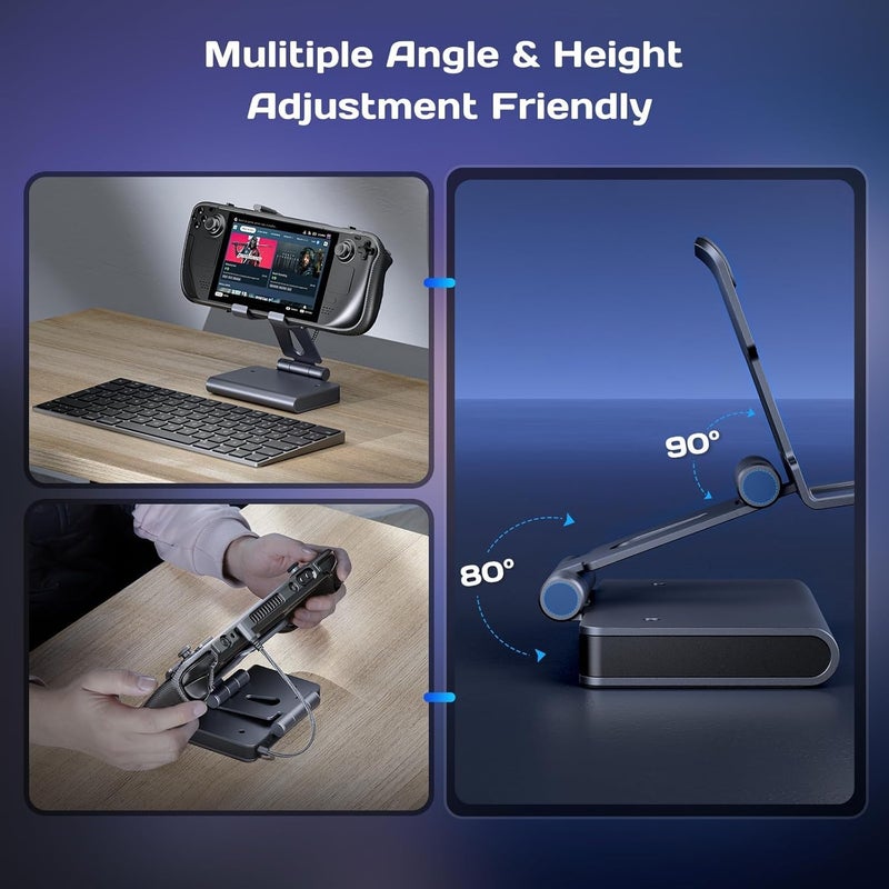 محطة إرساء Steam Deck Dock: حامل قابل للتعديل 6 في 1 مع منفذ HDMI 2.0 4K@60Hz للتلفزيون/إيثرنت 1 جيجابت/3 منافذ USB-A 3.0/شحن سريع PD 3.0 لـ Steam وiPad والهواتف الذكية الأخرى - أسود - Image 5