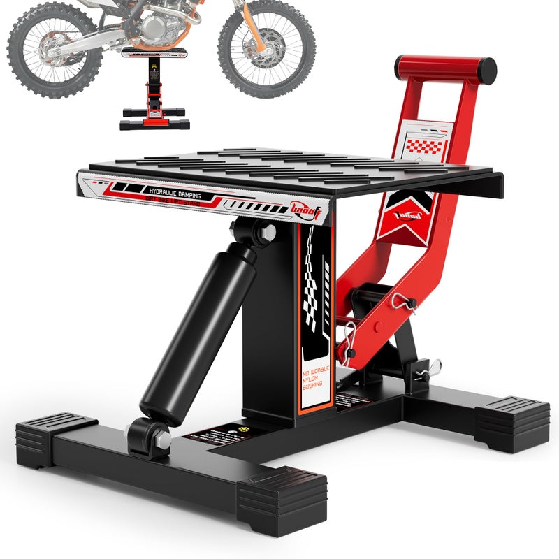 BAOUFF Dirt Bike Stand,Widen 1000Lbs Capacity Hydraulic Motorcycle Lift Jack Hoist Table Adjustable Lifting Ideal for E Dirtbike Pit Mini Bike Repair&Maintainance Accessories - Image 1