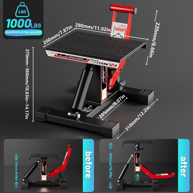 BAOUFF Dirt Bike Stand,Widen 1000Lbs Capacity Hydraulic Motorcycle Lift Jack Hoist Table Adjustable Lifting Ideal for E Dirtbike Pit Mini Bike Repair&Maintainance Accessories - Image 3