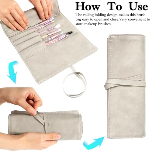 Lnngub Makeup Brush Organizer Roll-Up PU Leather 14 Slot Travel Makeup Brush Case for Women - Image 4
